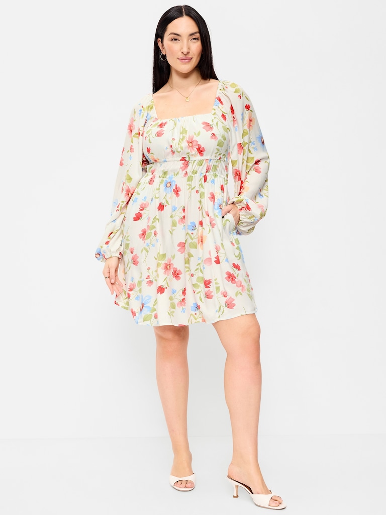 Long-Sleeve Crepe Mini Dress