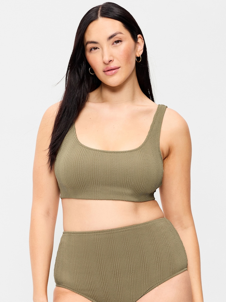 Ribbed Scoop-Neck Swim Top