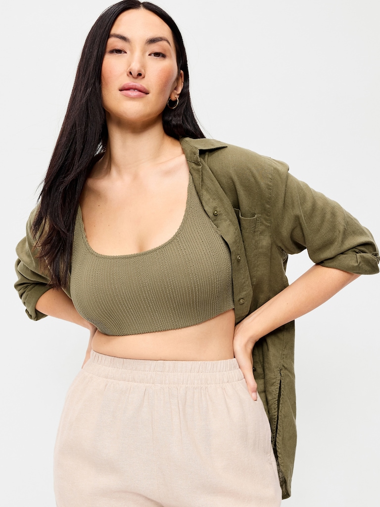 Ribbed Scoop-Neck Swim Top