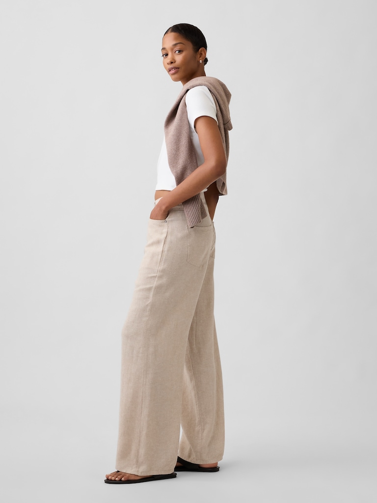 High Rise Linen-Blend Wide-Leg Pants
