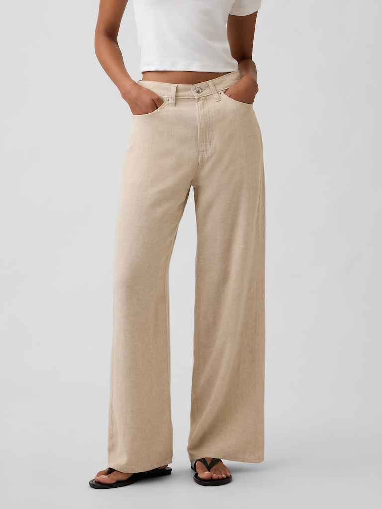 High Rise Linen-Blend Wide-Leg Pants
