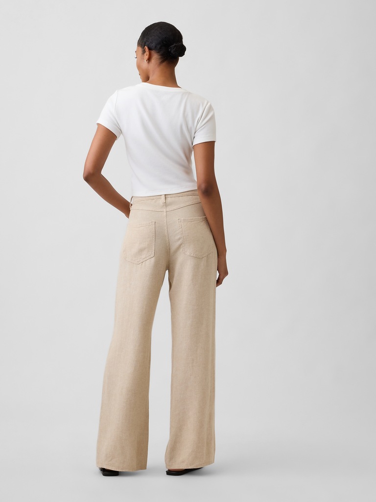 High Rise Linen-Blend Wide-Leg Pants