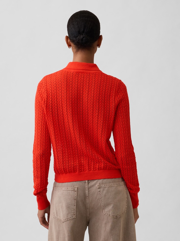 Lace-Stitch Collared Cardigan