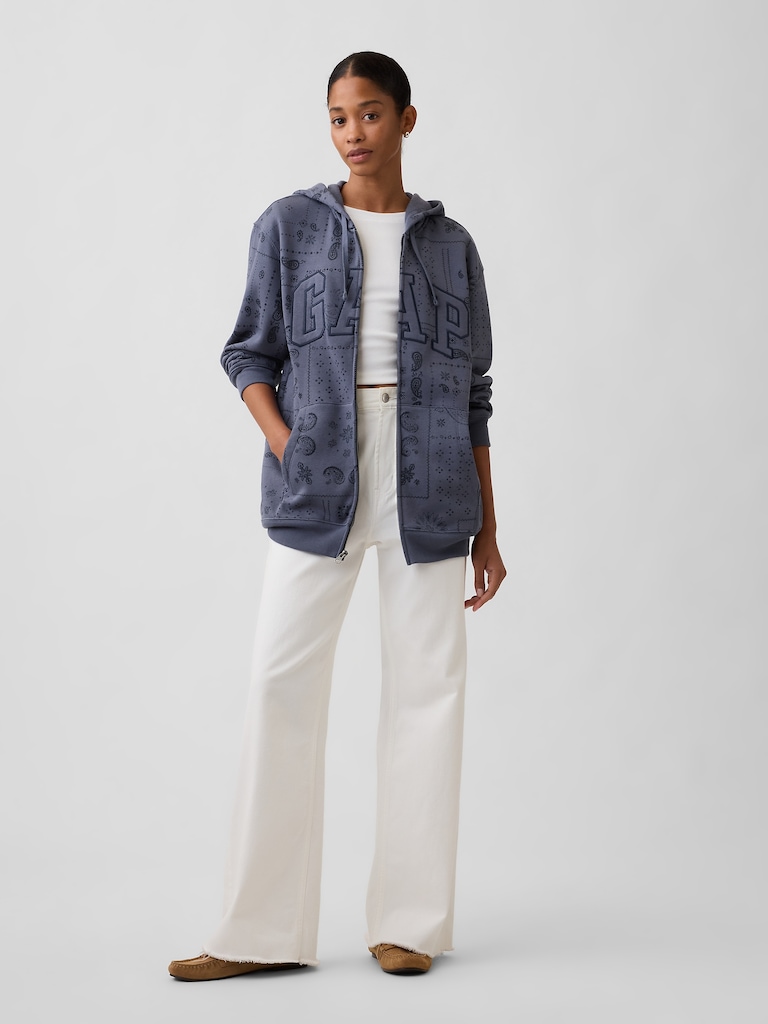 Adult Relaxed Gap Logo Print Zip Hoodie