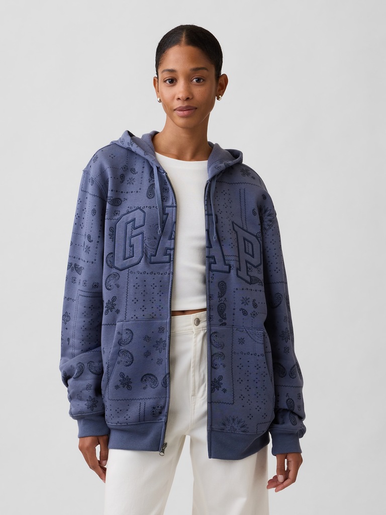 Adult Relaxed Gap Logo Print Zip Hoodie