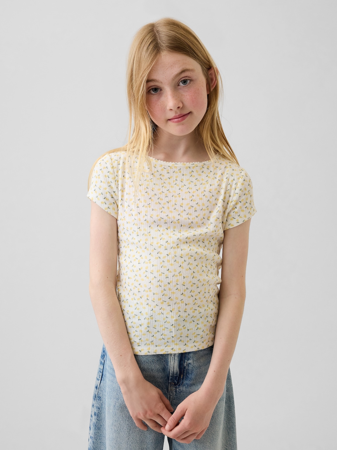 Kids Pointelle Rib Fitted T-Shirt
