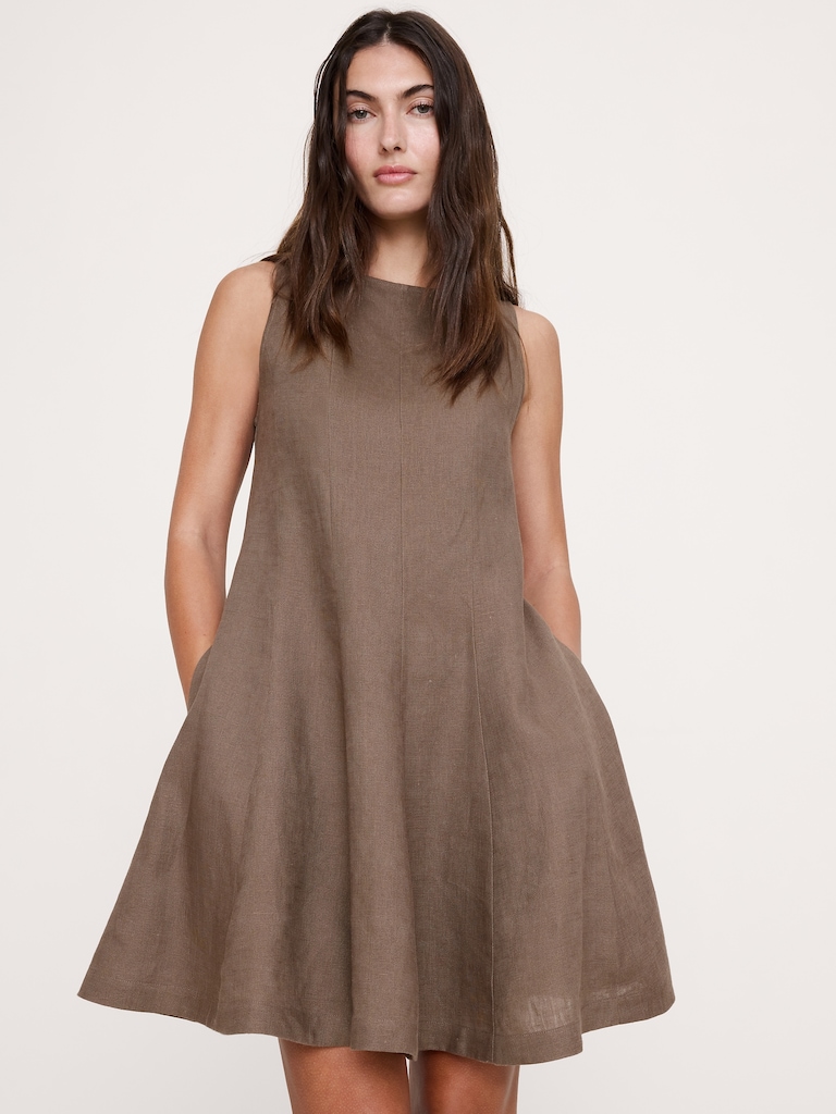 Paneled Linen Mini Dress