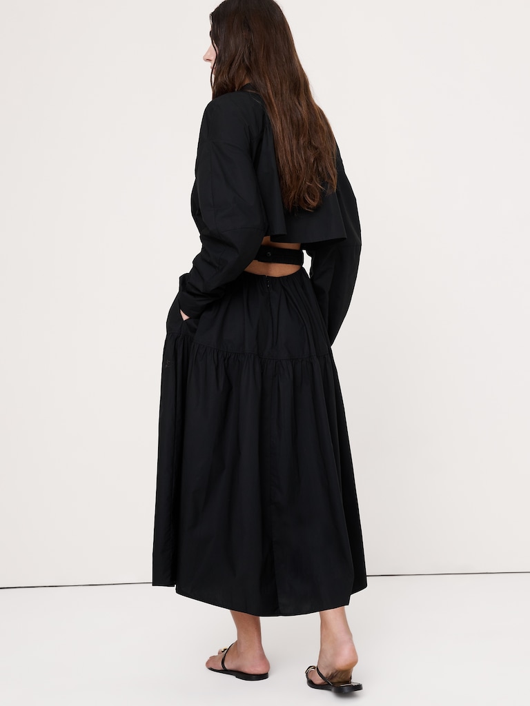 Cotton Poplin Midi Shirt Dress with Open Back