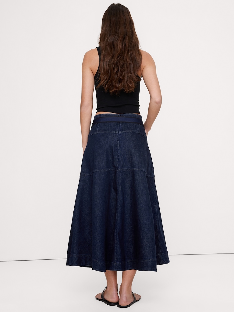 Denim Belted Maxi Skirt