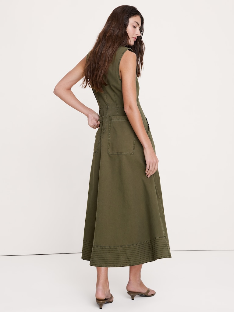 Cotton Canvas Utility Pocket Maxi Dress