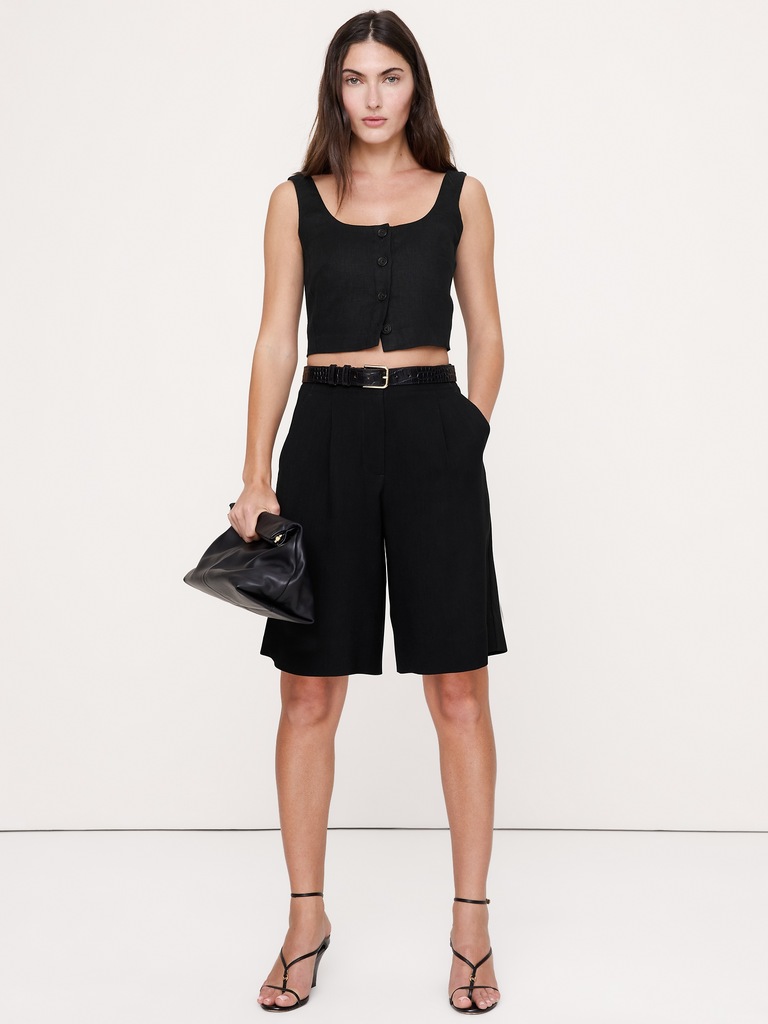 Linen Square-Neck Cropped Tank