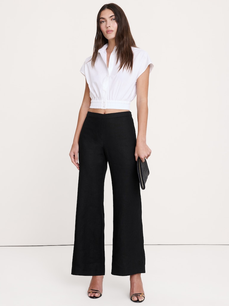 Mid-Rise Kick-Flare Linen Ankle Pant