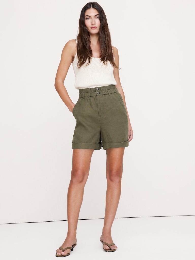 3.5" Linen Double-Waistband Shorts