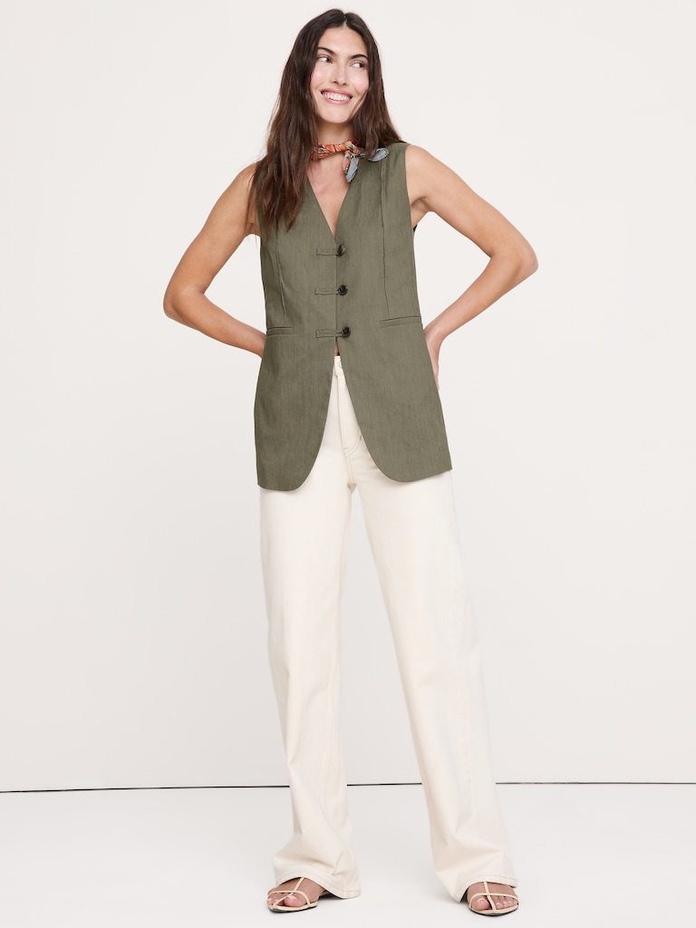 Stretch Linen-Viscose Long Vest