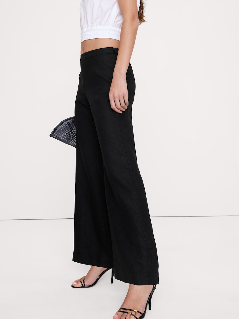 Mid-Rise Kick-Flare Linen Ankle Pant