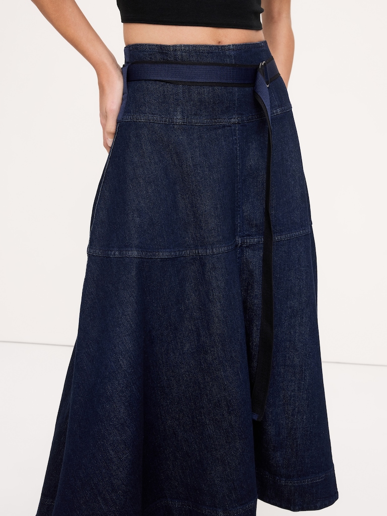 Denim Belted Maxi Skirt