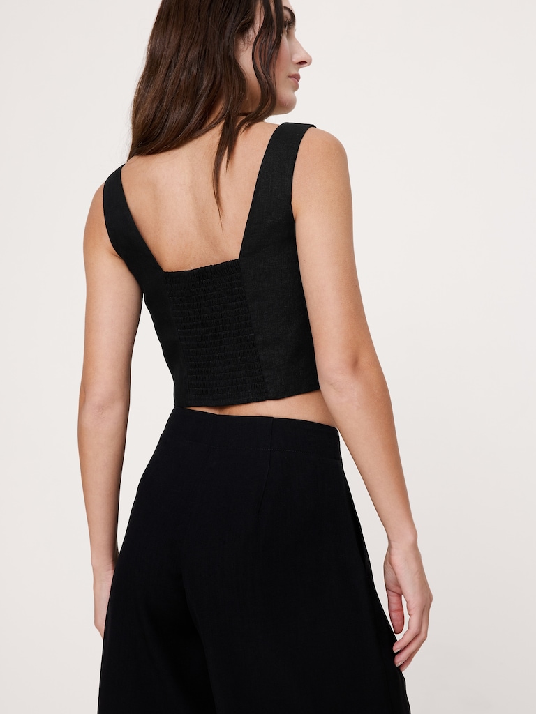 Linen Square-Neck Cropped Tank