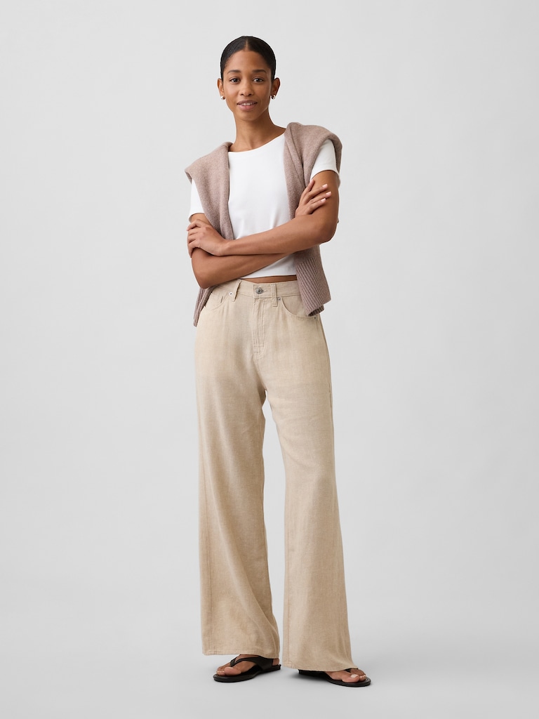 High Rise Linen-Blend Wide-Leg Pants