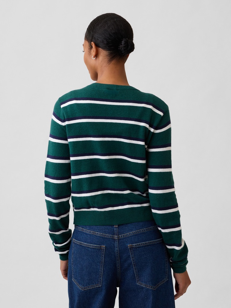 CashSoft Stripe Crewneck Cardigan