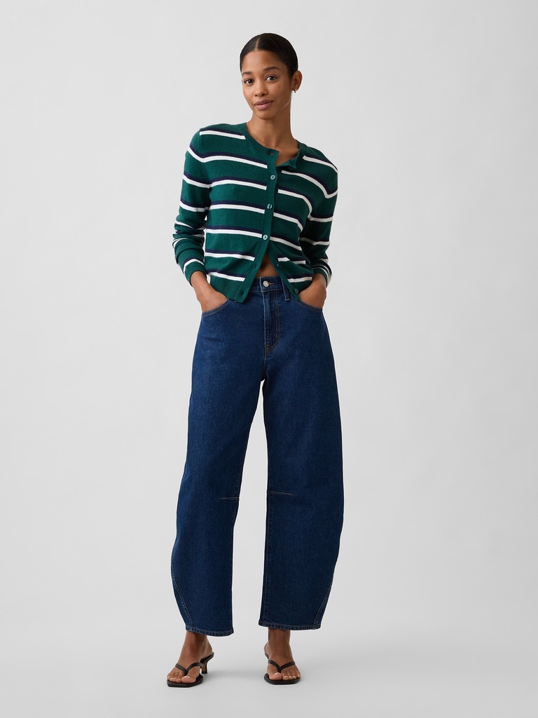 CashSoft Stripe Crewneck Cardigan