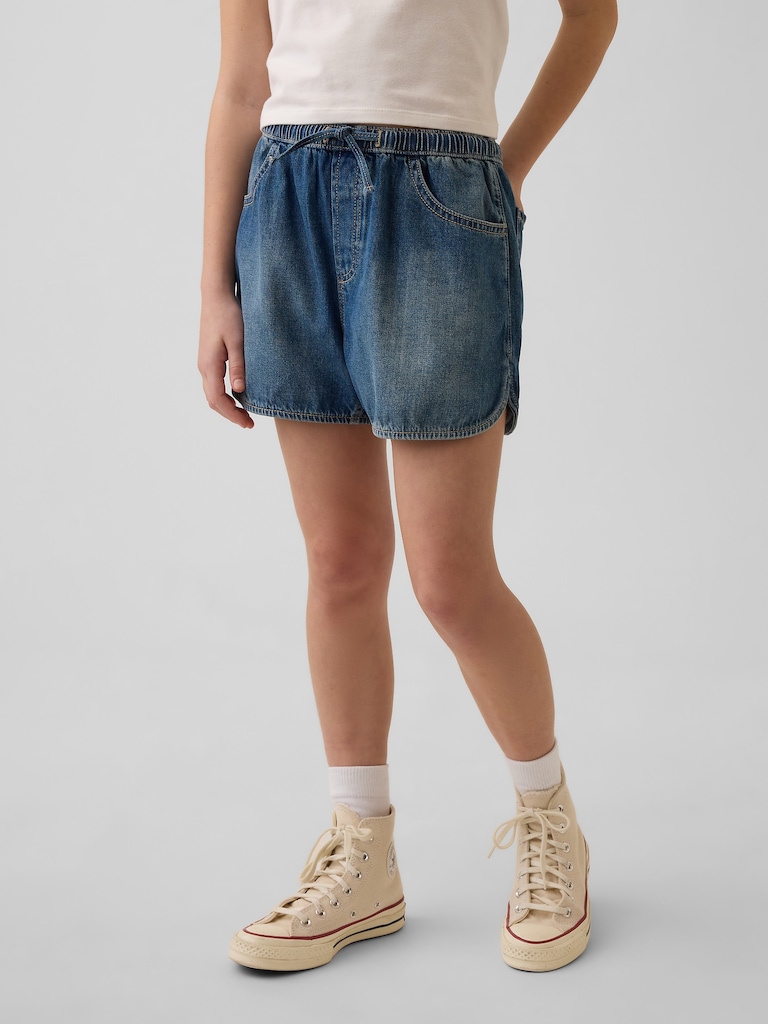 Short confort à ourlet arrondi fendu à taille haute en denim pour Enfant