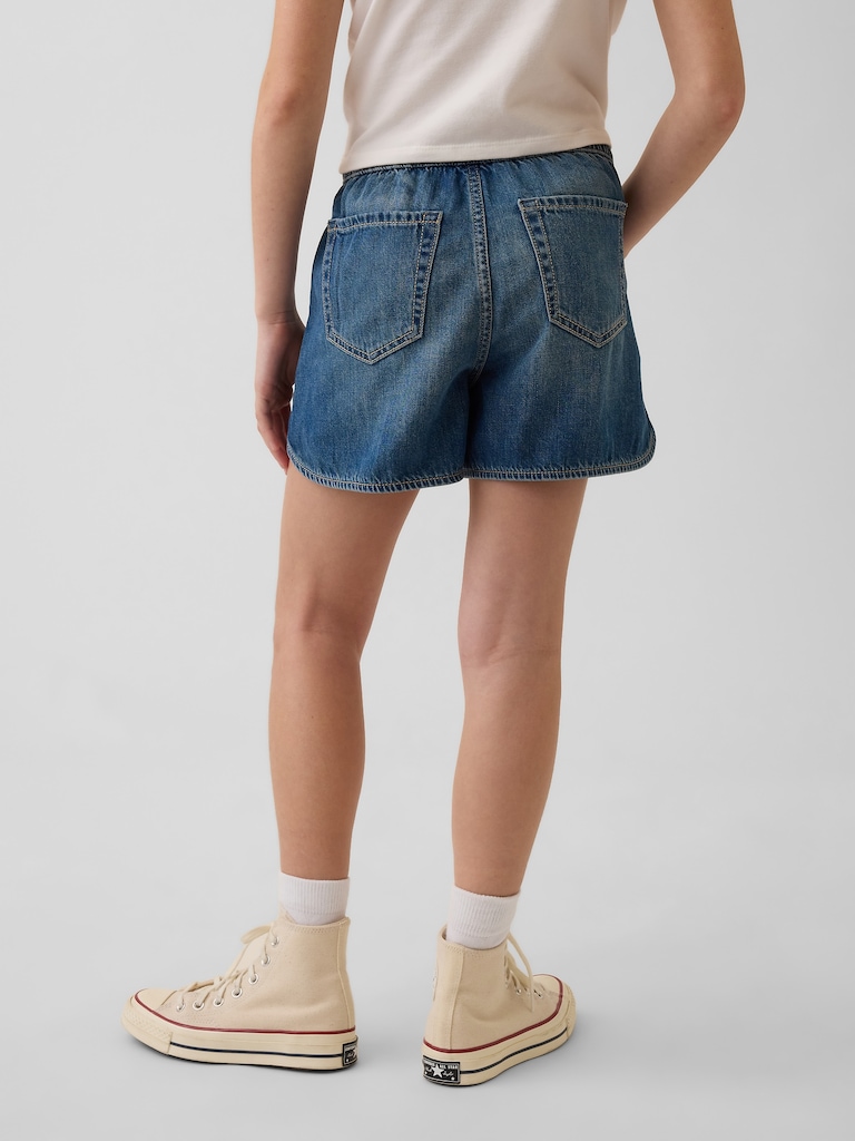 Short confort à ourlet arrondi fendu à taille haute en denim pour Enfant