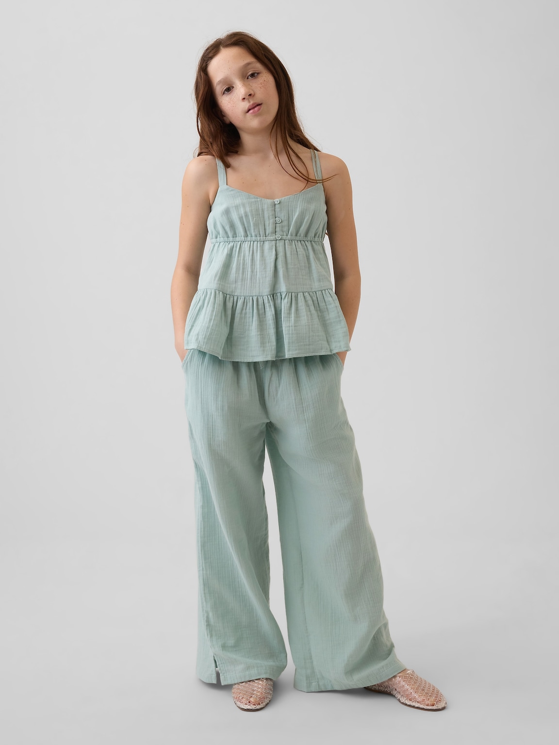 Kids Cotton Gauze Tiered Tank Top