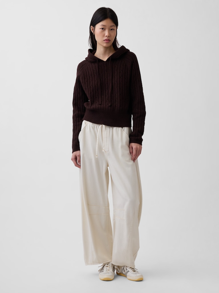 CashSoft Relaxed Cable-Knit Hoodie