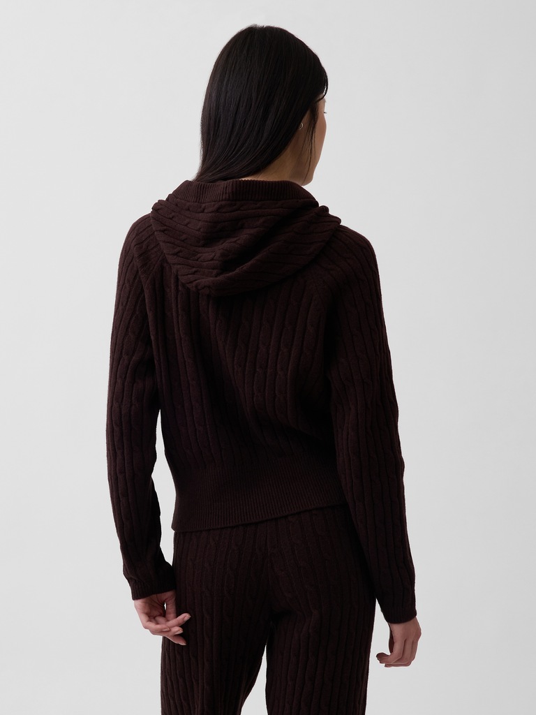 CashSoft Relaxed Cable-Knit Hoodie