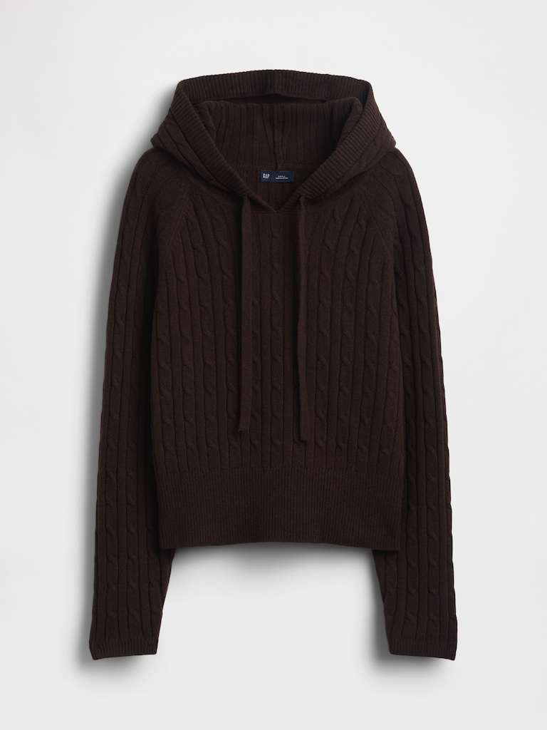 CashSoft Relaxed Cable-Knit Hoodie