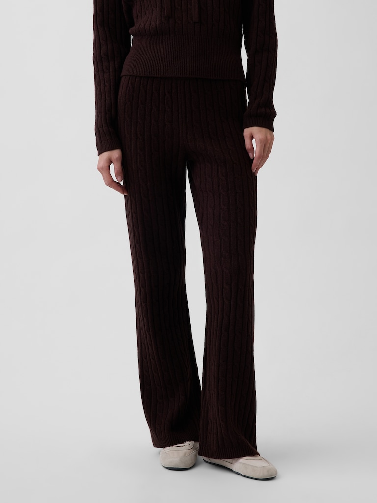 CashSoft Cable-Knit Sweater Pants