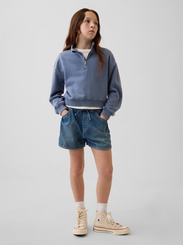 Short confort à ourlet arrondi fendu à taille haute en denim pour Enfant
