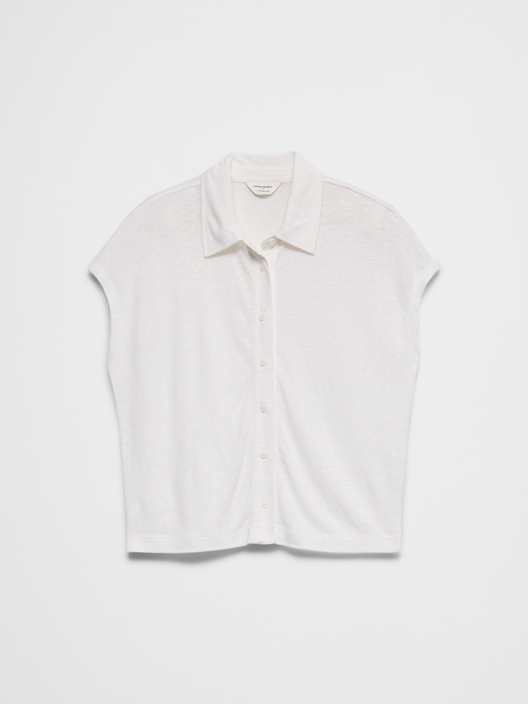Linen-Blend Collared Top