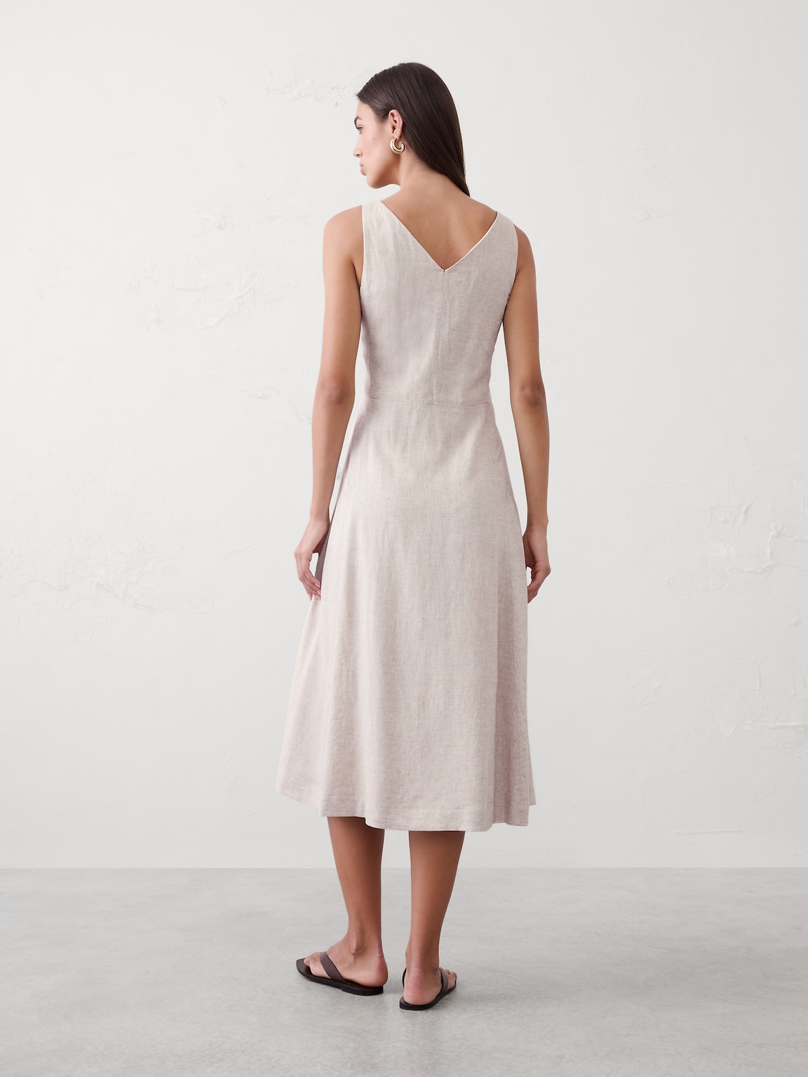 Linen-Blend Drapey Midi Dress