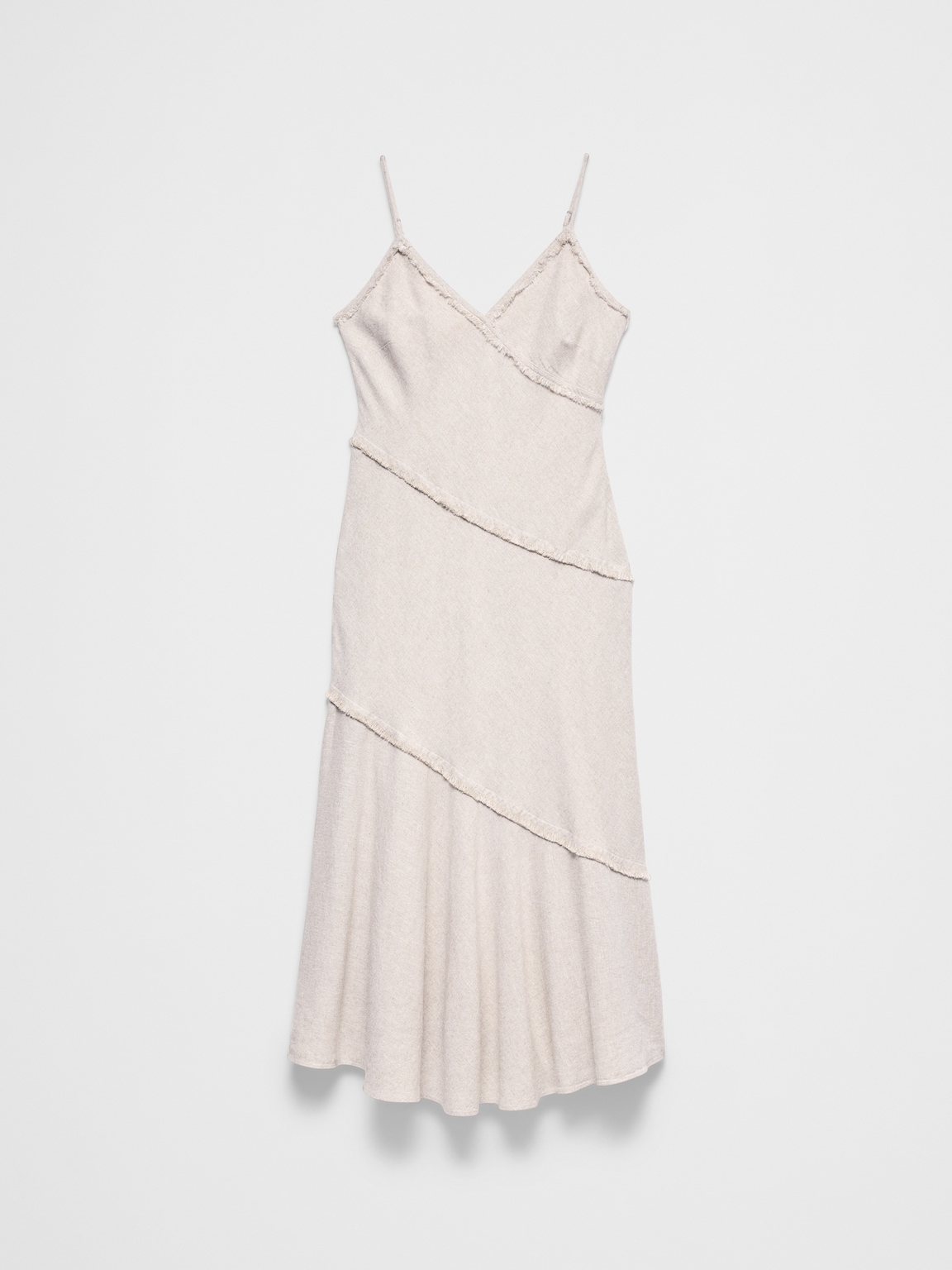 Linen-Blend Fray-Edges Midi Dress