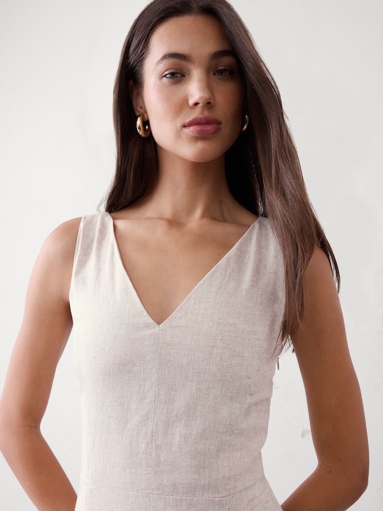 Linen-Blend Drapey Midi Dress