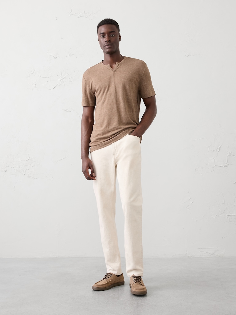 Standard-Fit Linen-Blend Notch T-Shirt