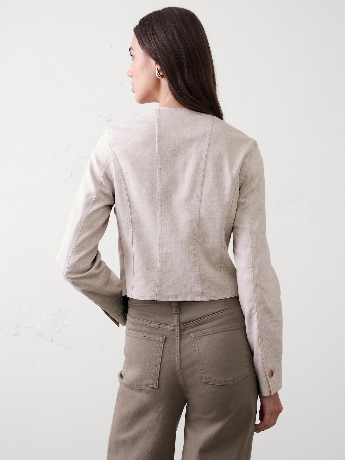 Linen-Blend Tailored Cropped Jacket