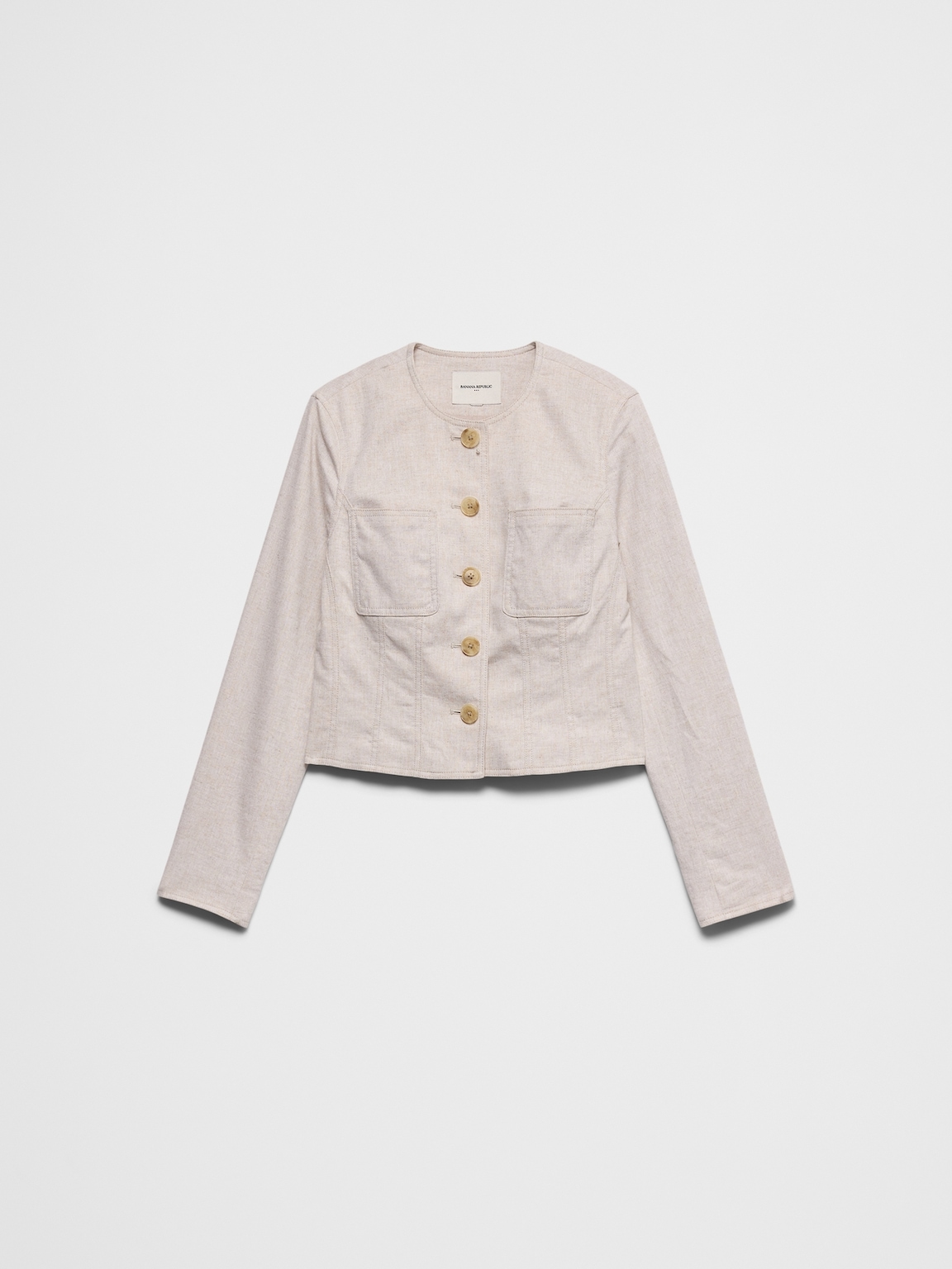 Linen-Blend Tailored Cropped Jacket