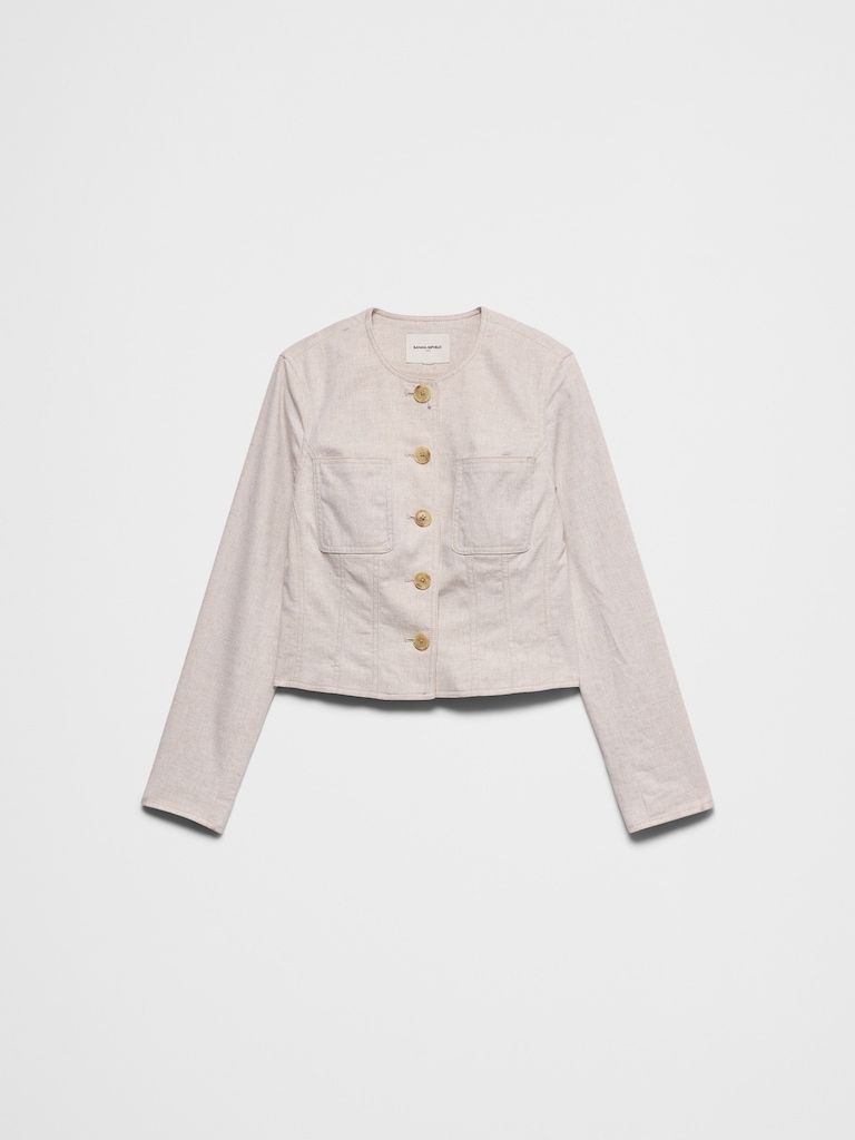 Linen-Blend Tailored Cropped Jacket