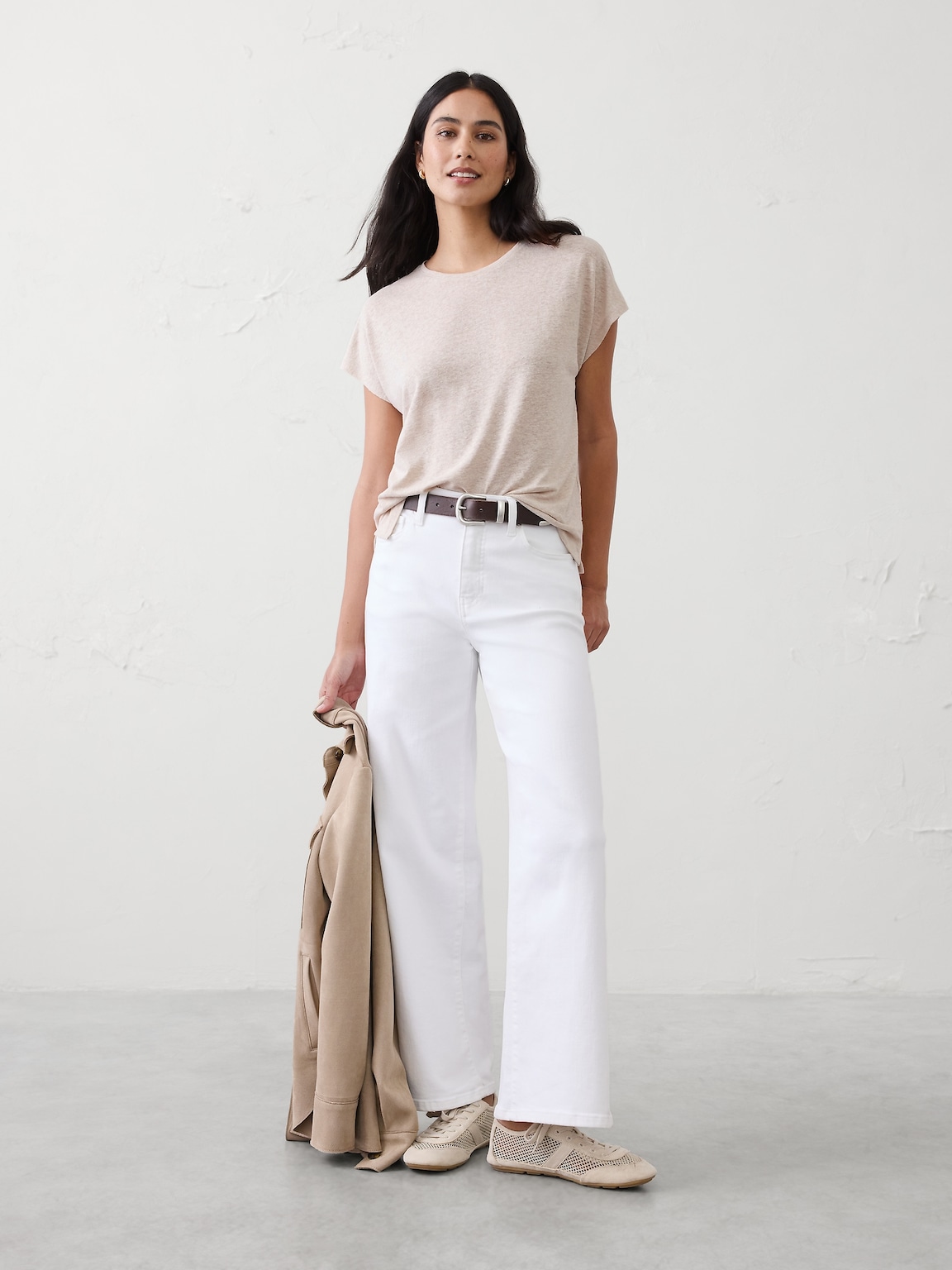 Linen-Blend Cap-Sleeve T-Shirt