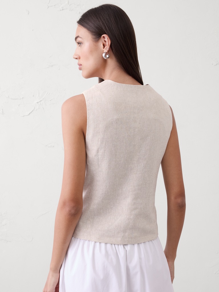 Linen-Blend Tie-Front Vest