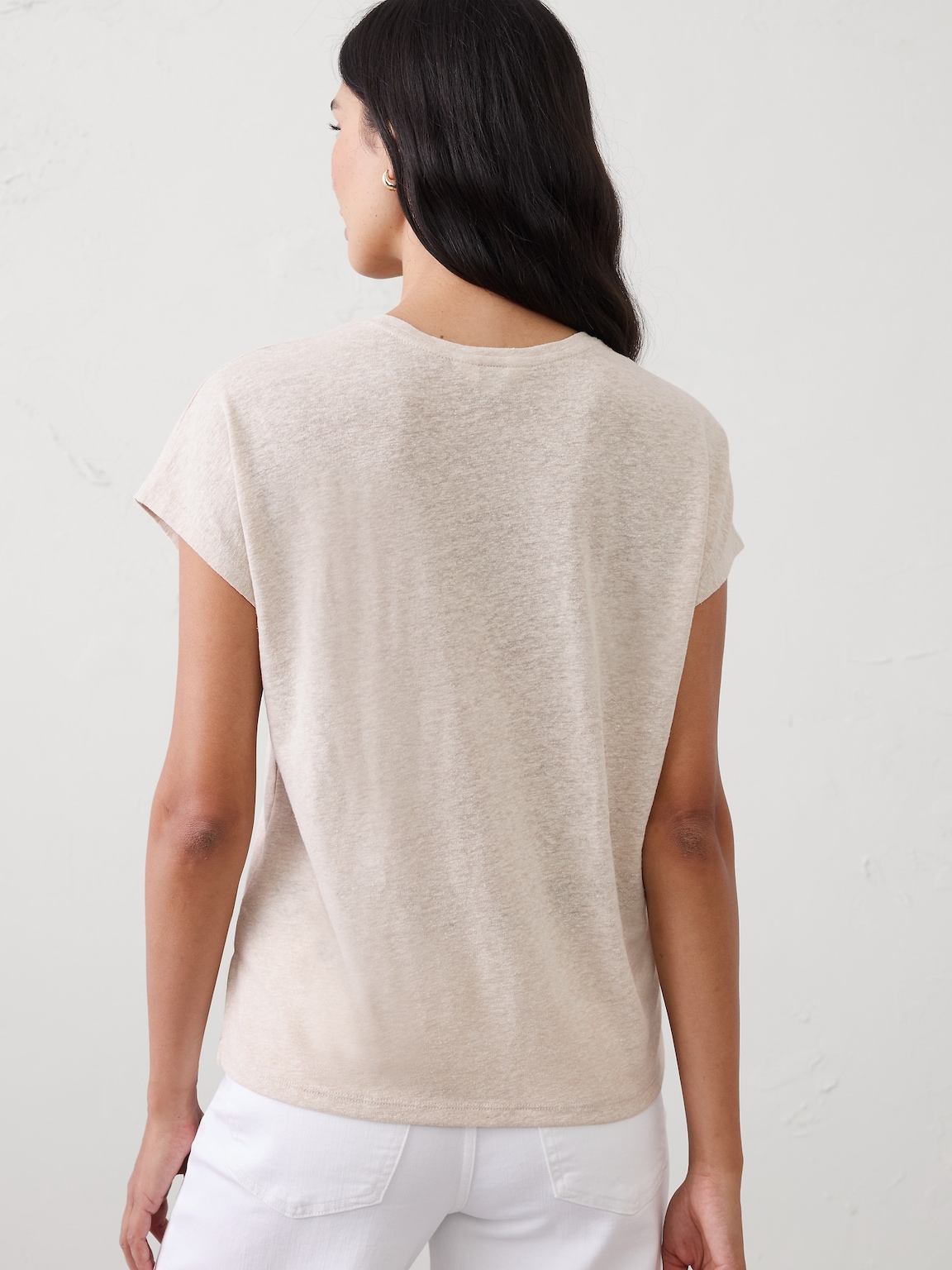 Linen-Blend Cap-Sleeve T-Shirt