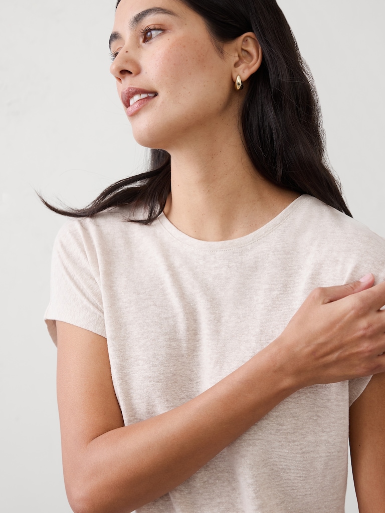 Linen-Blend Cap-Sleeve T-Shirt
