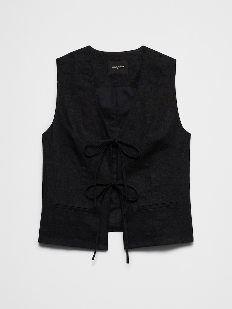 Linen-Blend Tie-Front Vest
