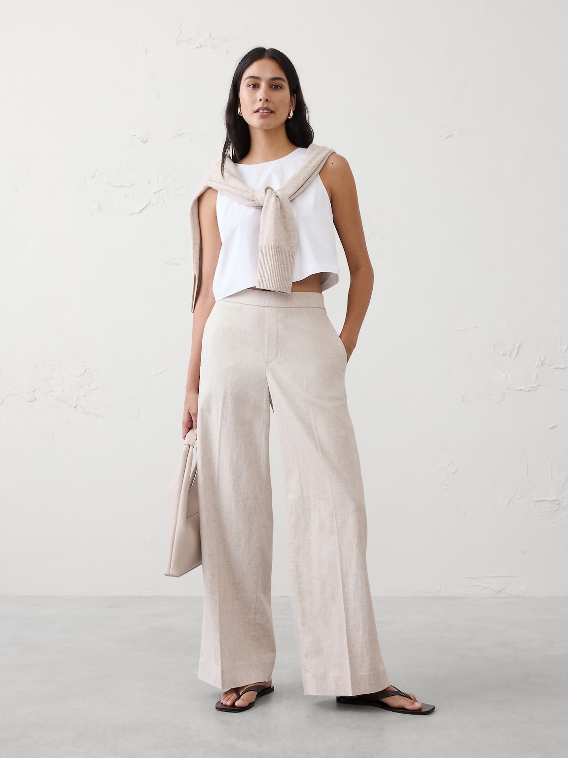 Wide-Leg High-Rise Linen-Blend Pant