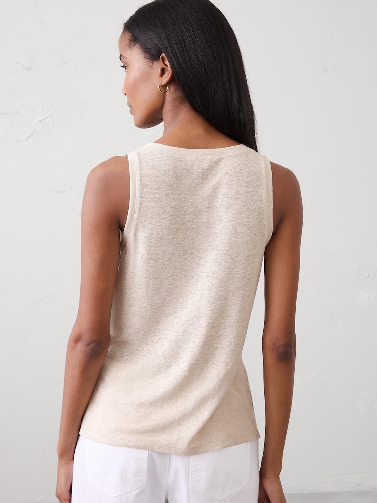 Linen-Blend Scoop-Neck Tank