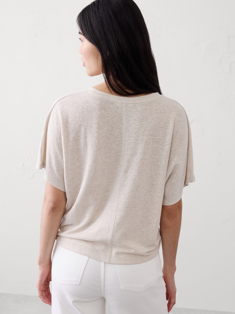 Linen-Blend Dolman-Sleeve T-Shirt