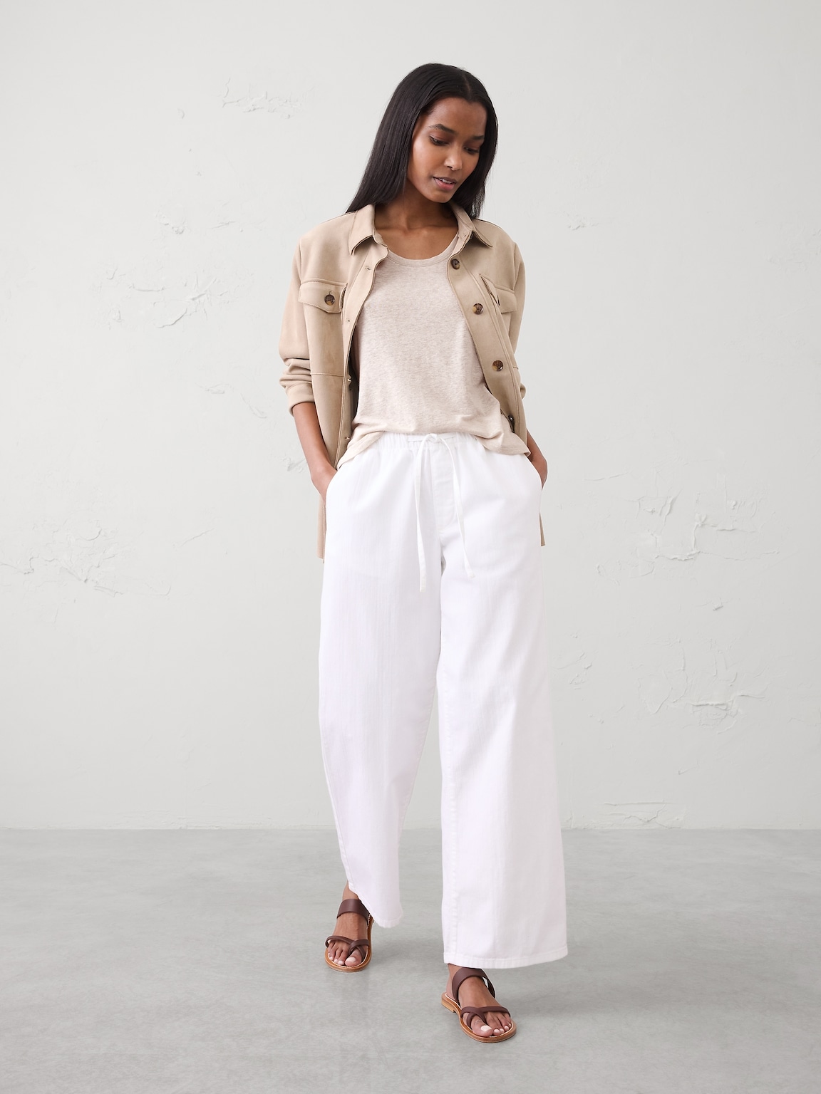 Linen-Blend Scoop-Neck Tank