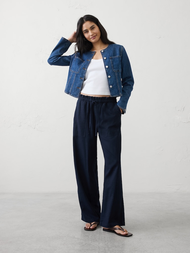 Straight Mid-Rise Linen-Blend Pull-On Pant